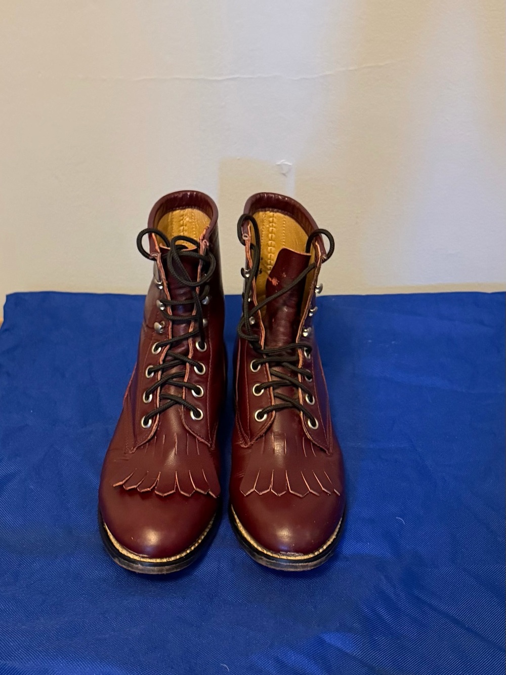 Justin Boots Burgundy Leather Lace-Up Fringe Ankle Boots Women size 4.5/Youth 3